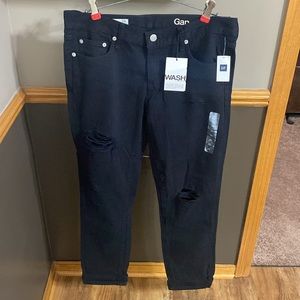 Gap girlfriend mid rise black distressed jeans size 28